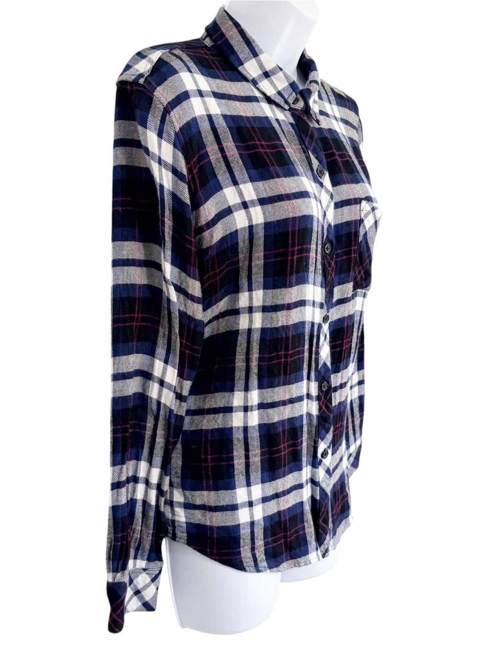 RAILS Hunter Plaid Flannel Button Up Shirt Medium Blue Pink White Rayon - Picture 3 of 10